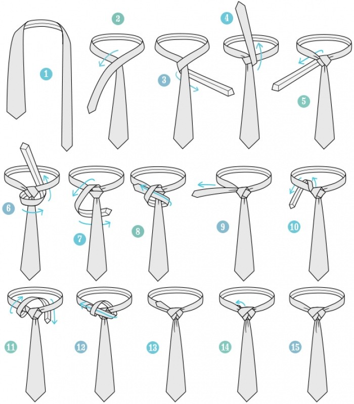 Сложный узел при завязывании галстука, схема
