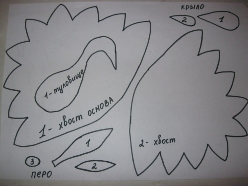 Шаблон павлина для аппликации