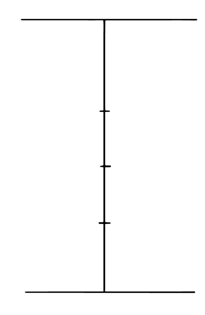 Отрезок с двумя горизонтальными перпендикулярами и отметками на вертикальной линии